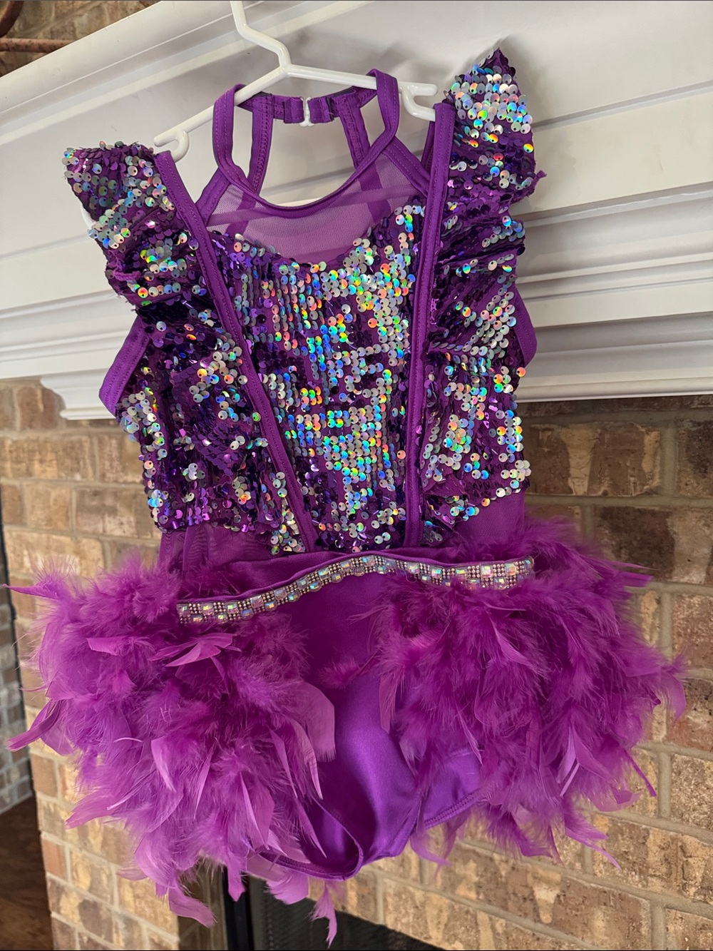 Weissman IC Girls Purple Sequin Feather Dance Costume